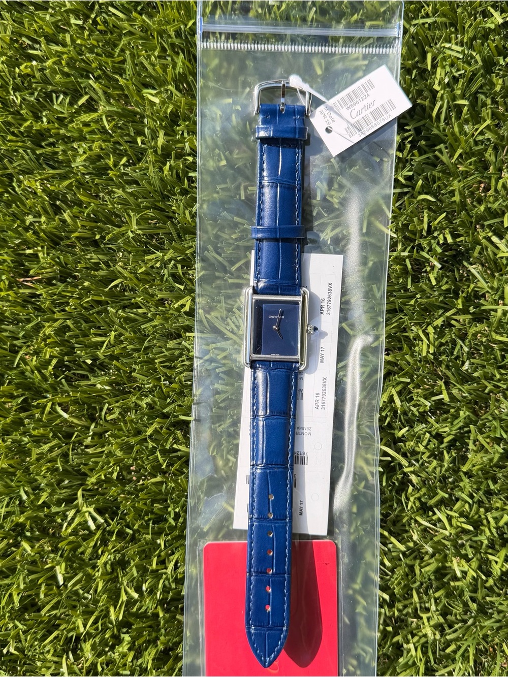 Cartier Men's Blue Leather Strap Square Watch